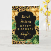 Gouden Groene Safari Agaat Sweet 16 Gelukkige Verj Kaart (Gele Bloem)