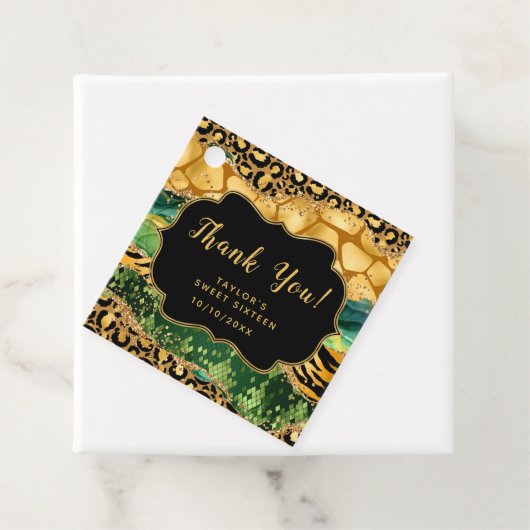 Gouden groene safari agaat zoet zestien dank u bedankjes labels (In situ)