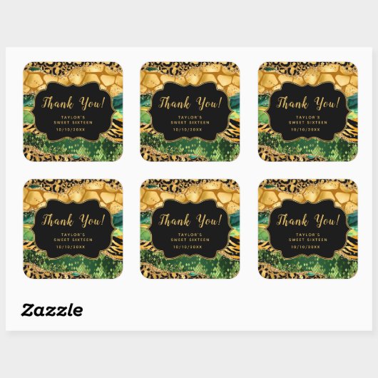 Gouden groene safari agaat zoet zestien dank u vierkante sticker (Vel)