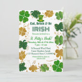 Gouden Groene Shimmer Ierse Shamrocks St Pattys Ba Kaart (Staand voorkant)