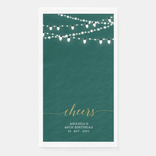 Gouden & Groene Slinger Elegante Lettertype Cheers Servet