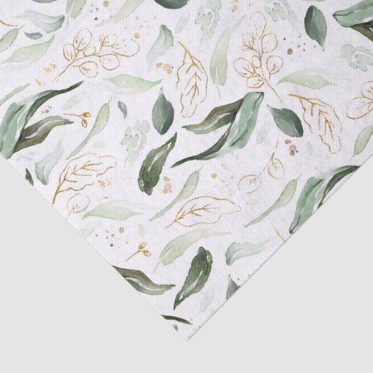Gouden groene takken elegant wit tissuepapier (Detail)