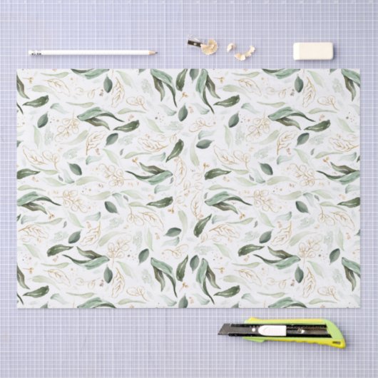 Gouden groene takken elegant wit tissuepapier (Craft)