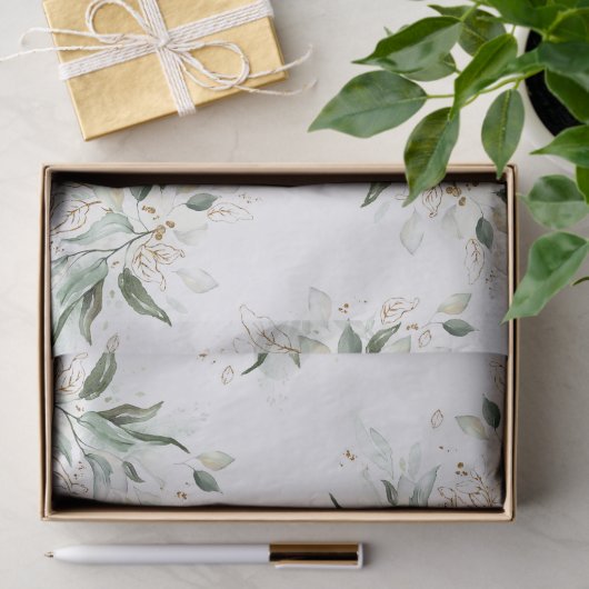 Gouden groene takken Elegant wit Tissuepapier (Geschenk)