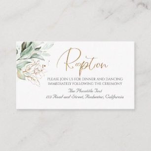Gouden groene takken Elegante witte ontvangst Informatiekaartje