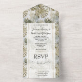 Gouden groene tropische bladeren all in one uitnodiging (Binnen)