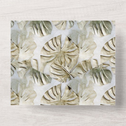 Gouden groene tropische bladeren all in one uitnodiging (Achterkant)