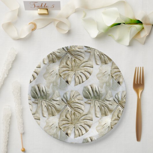 Gouden groene tropische bladeren papieren bordje (Huwelijk)