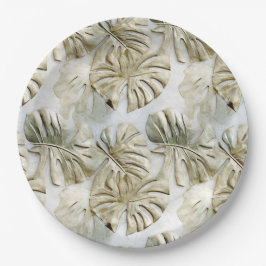 Gouden groene tropische bladeren papieren bordje