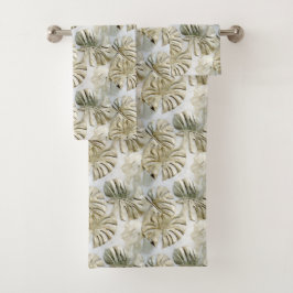 Gouden groene tropische bladeren salie bad handdoek