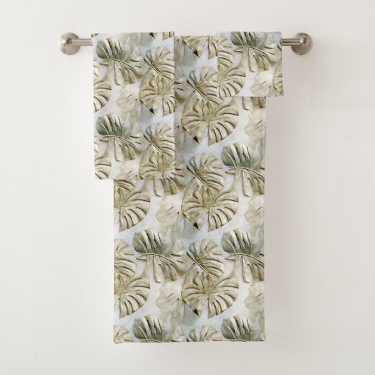 Gouden groene tropische bladeren salie bad handdoek (Insitu)