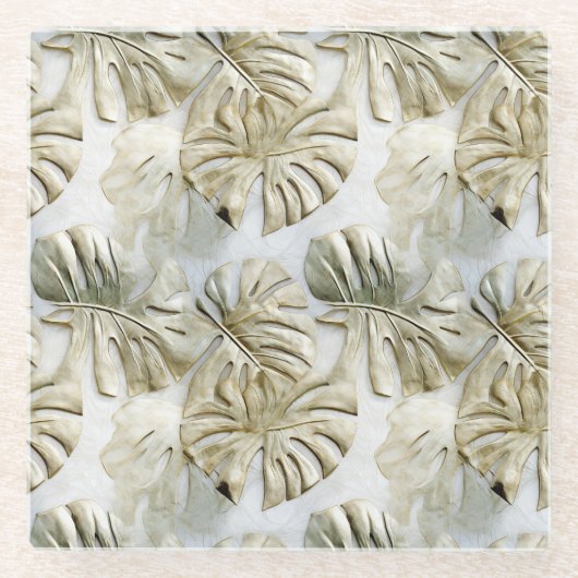 Gouden groene tropische bladeren salie glazen onderzetter (Voorkant)