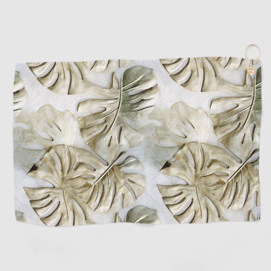 Gouden groene tropische bladeren salie golfhanddoek (Horizontaal)