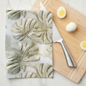 Gouden groene tropische bladeren salie theedoek (Quarter Fold)