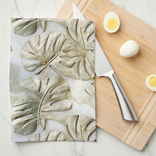 Gouden groene tropische bladeren salie theedoek (Quarter Fold)