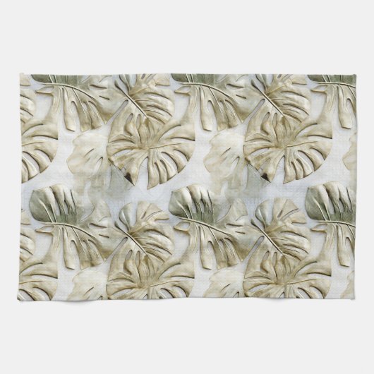 Gouden groene tropische bladeren salie theedoek (Horizontaal)