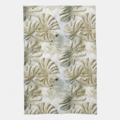 Gouden groene tropische bladeren salie theedoek (Verticaal)