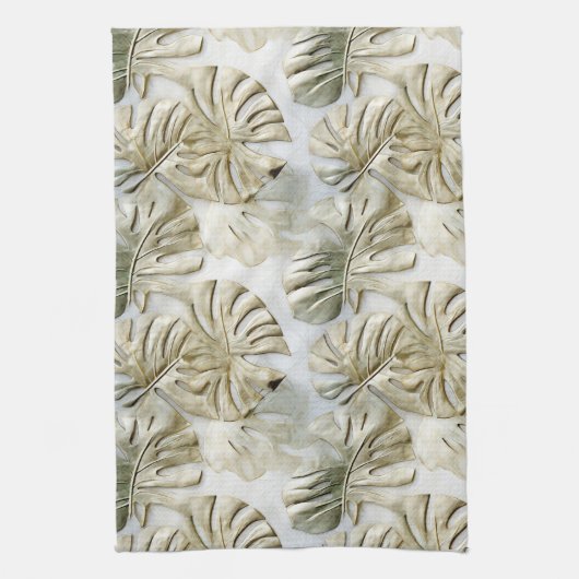 Gouden groene tropische bladeren salie theedoek (Verticaal)