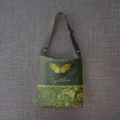 Gouden Groene Vlinder met Boho Foliage Monogram Crossbody Tas