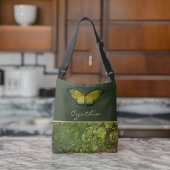 Gouden Groene Vlinder met Boho Foliage Monogram Crossbody Tas