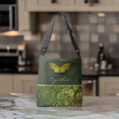 Gouden Groene Vlinder met Boho Foliage Monogram Crossbody Tas