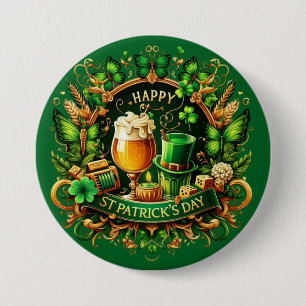 Gouden & Groene Weelderige St. Patrick's Dag Vieri Ronde Button 7,6 Cm