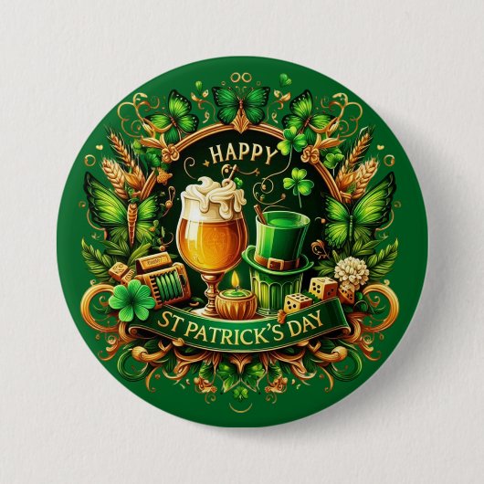 Gouden & Groene Weelderige St. Patrick's Dag Vieri Ronde Button 7,6 Cm (Voorkant)