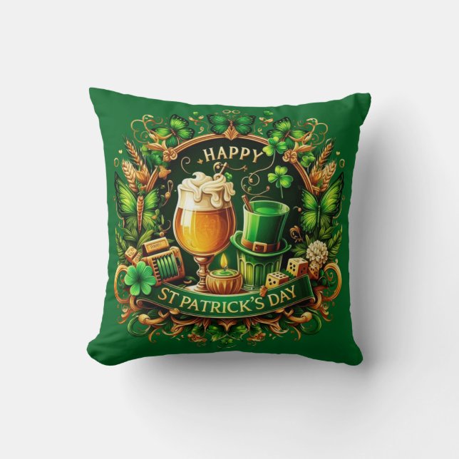 Gouden & groene weelderige St. Patrick's Day-vieri Kussen (Voorkant)