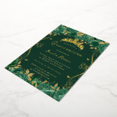 Gouden Groene Wervelrol Floral Quinceanera Folie Uitnodiging (Gedraaid)