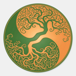 Gouden Groene Yin Yang Boom Ronde Sticker