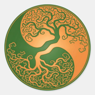 Gouden Groene Yin Yang Boom Ronde Sticker
