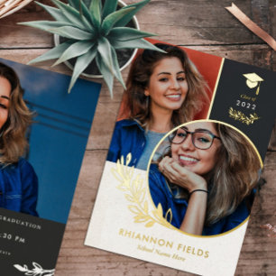 Gouden Groeneheid Overlappende Foto's Afstuderen Folie Uitnodiging