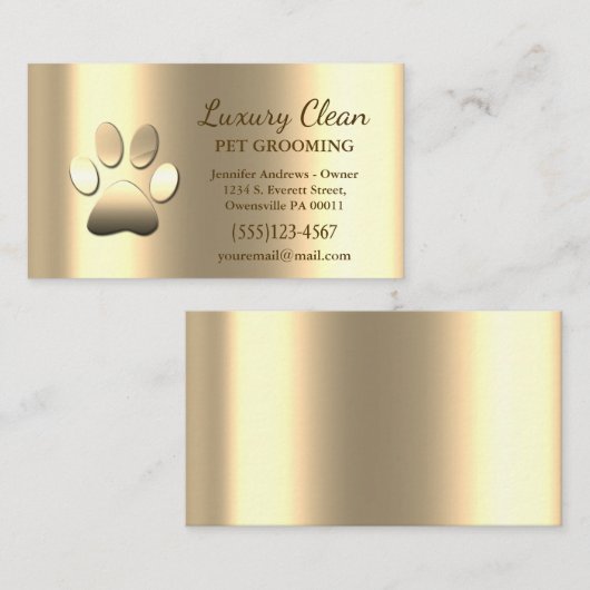 Gouden Grooming Service Paw Print Metallic Visitekaartje (Voorkant / Achterkant)