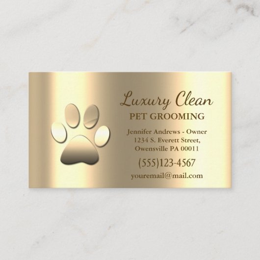 Gouden Grooming Service Paw Print Metallic Visitekaartje (Voorkant)