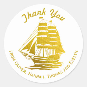 Gouden Groot Zeilschip Zeilboot Dank Je Ronde Sticker
