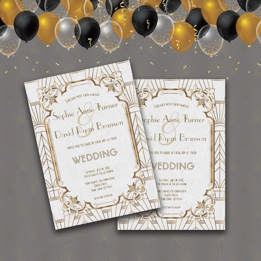 Gouden Grote Witte Art Deco 1920s Trouw Kaart