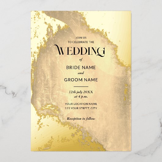 Gouden Grunge Textuur Bruiloft Folie Uitnodiging (Voorkant)