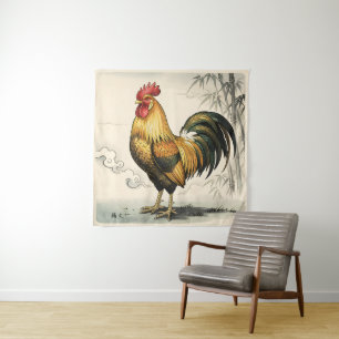 Gouden haan Japanse kunst Wandkleed