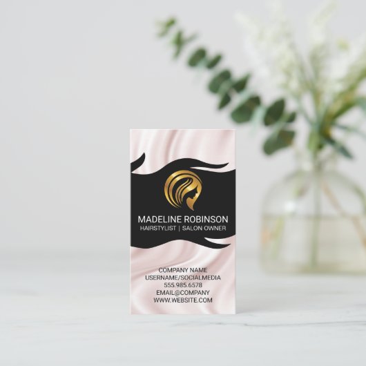 Gouden Haar Logo | Zijden Draperie Visitekaartje (Staand voorkant)