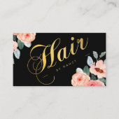 Gouden Haarsalon Kalligrafie Waterverf Bloemen Visitekaartje (Voorkant)