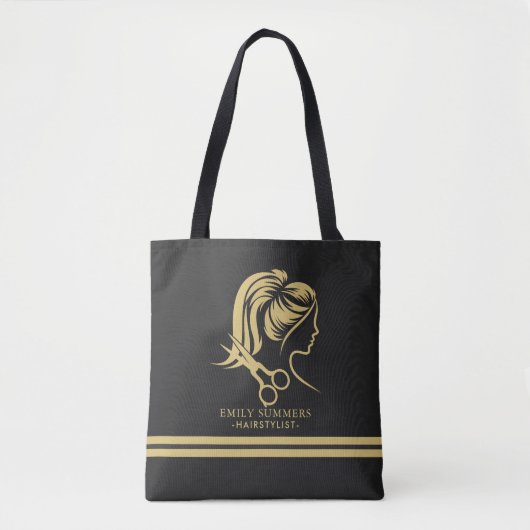 Gouden haarstylist logo aangepaste tekst tote bag (Voorkant)