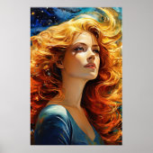 Gouden Haired Vrouw Wall Art Schilderij Portret Poster (Voorkant)