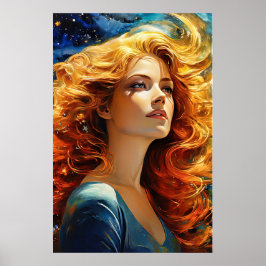 Gouden Haired Vrouw Wall Art Schilderij Portret Poster