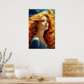 Gouden Haired Vrouw Wall Art Schilderij Portret Poster (Keuken)
