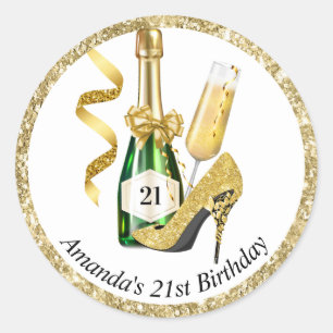 Gouden Hakken en Champagne Vrouwelijke Verjaardag Ronde Sticker