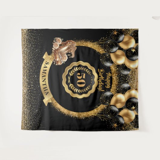 Gouden hakken zwarte ballonnen 50e verjaardag teke wandkleed (Voorkant (horizontaal))