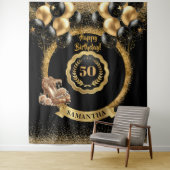 Gouden hakken zwarte ballonnen 50e verjaardag teke wandkleed (In situ)