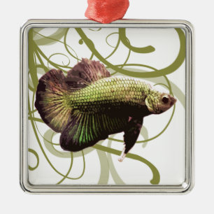 Gouden Halfmaan Betta Siamese Vechtvis Metalen Ornament