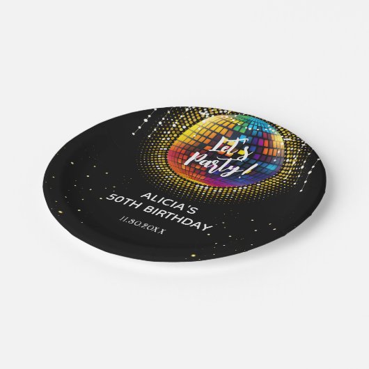 Gouden Halftone Disco Bal Laten we feestvieren Ver Papieren Bordje (Gekanteld)