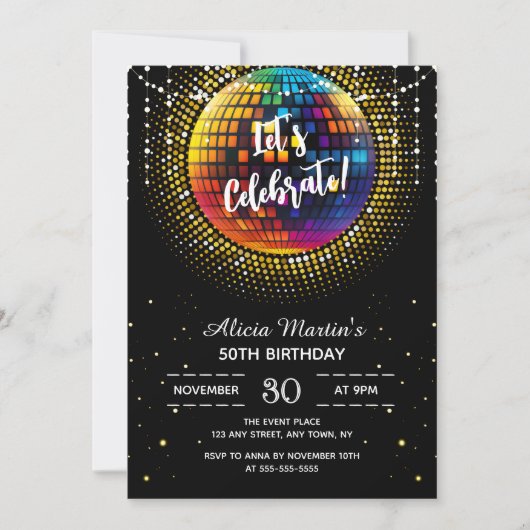 Gouden Halftoon Disco Bal Laten we verjaardag vier Kaart (Voorkant)